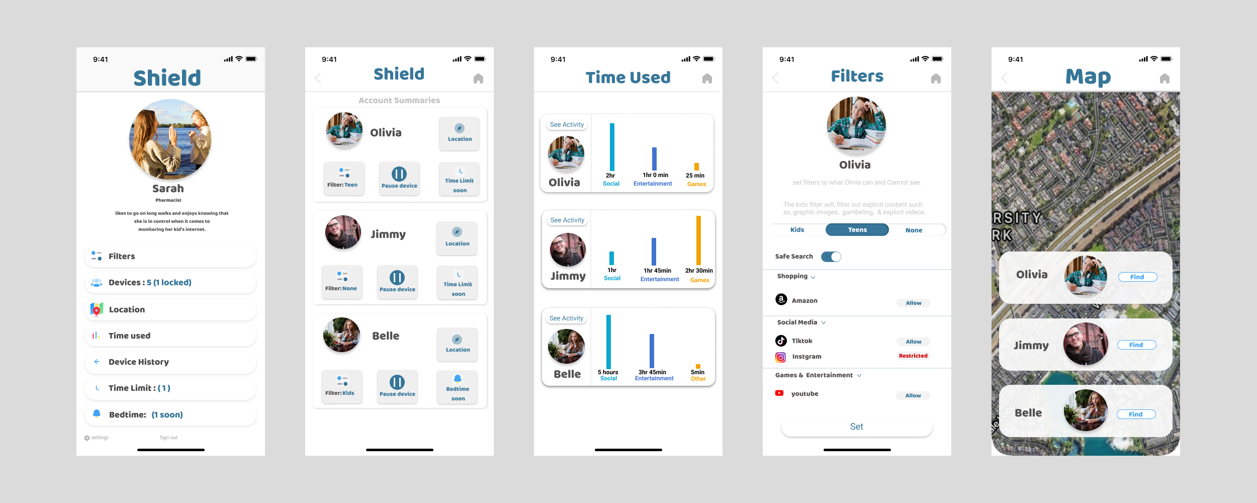 wireframe of Shield App