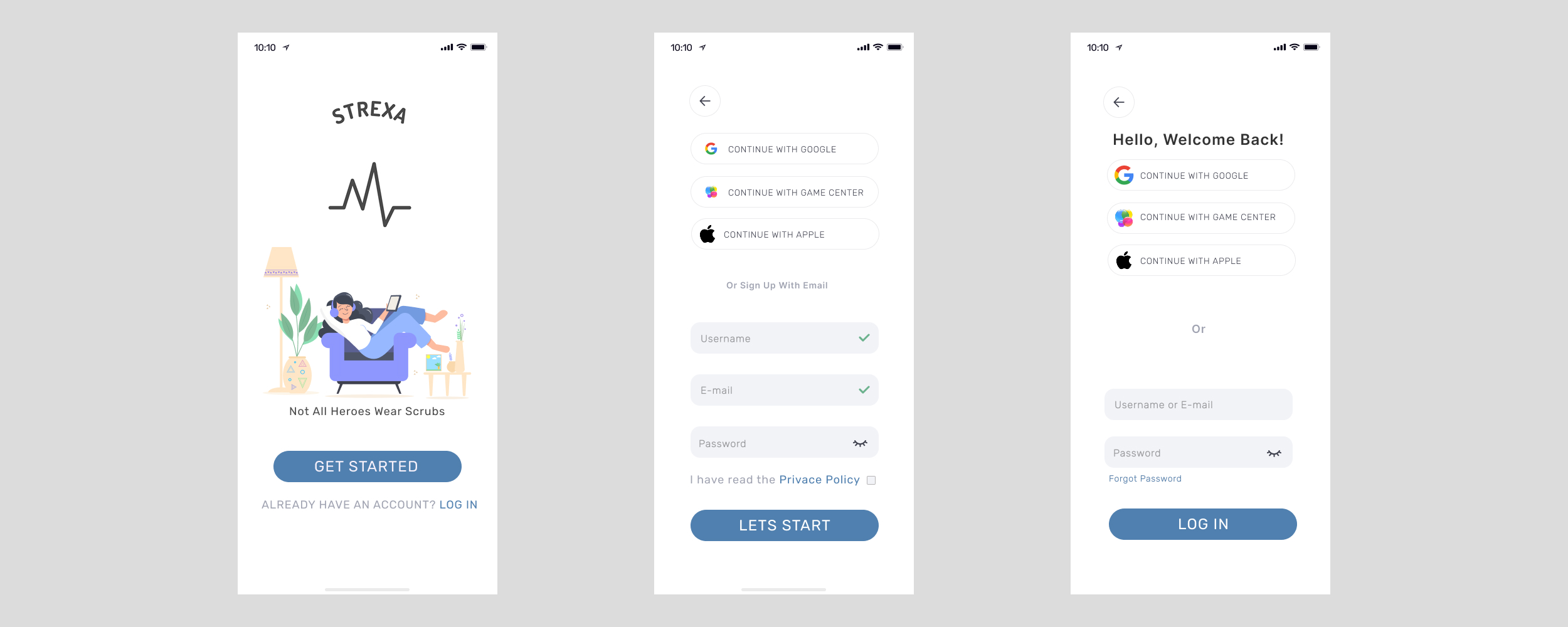 wireframe of Strexa App